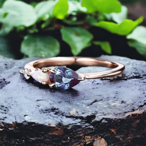 vintage alexandrite engagement ring pear cut opal bridal ring 3 stone simple women jewelry cz diamond alternative fine proposal ring for wife rose gold plated promise ring by kanishka gems jewels3