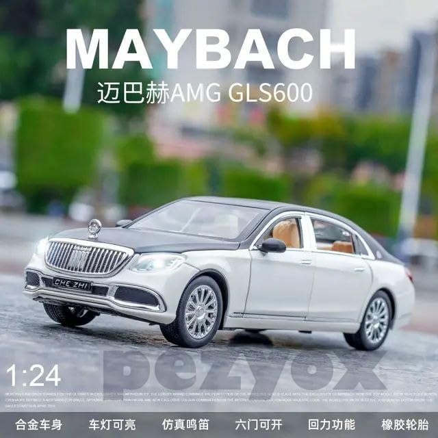 Image of Mercedes Benz Maybach S600 1:24 Big Size Diecast Scale Model Alloy Metal Pull Back Toy car for Kids with Openable Doors & Light, Music Toy Vehicle for Kids (Black+White)