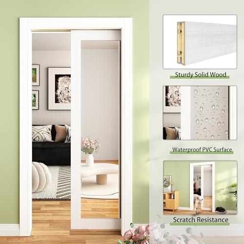 Image of JUBEST 72 inchx80 inch Double Pocket Door, 2 Sets of 36 inchx80 inch Mirrored Sliding Pocket Door