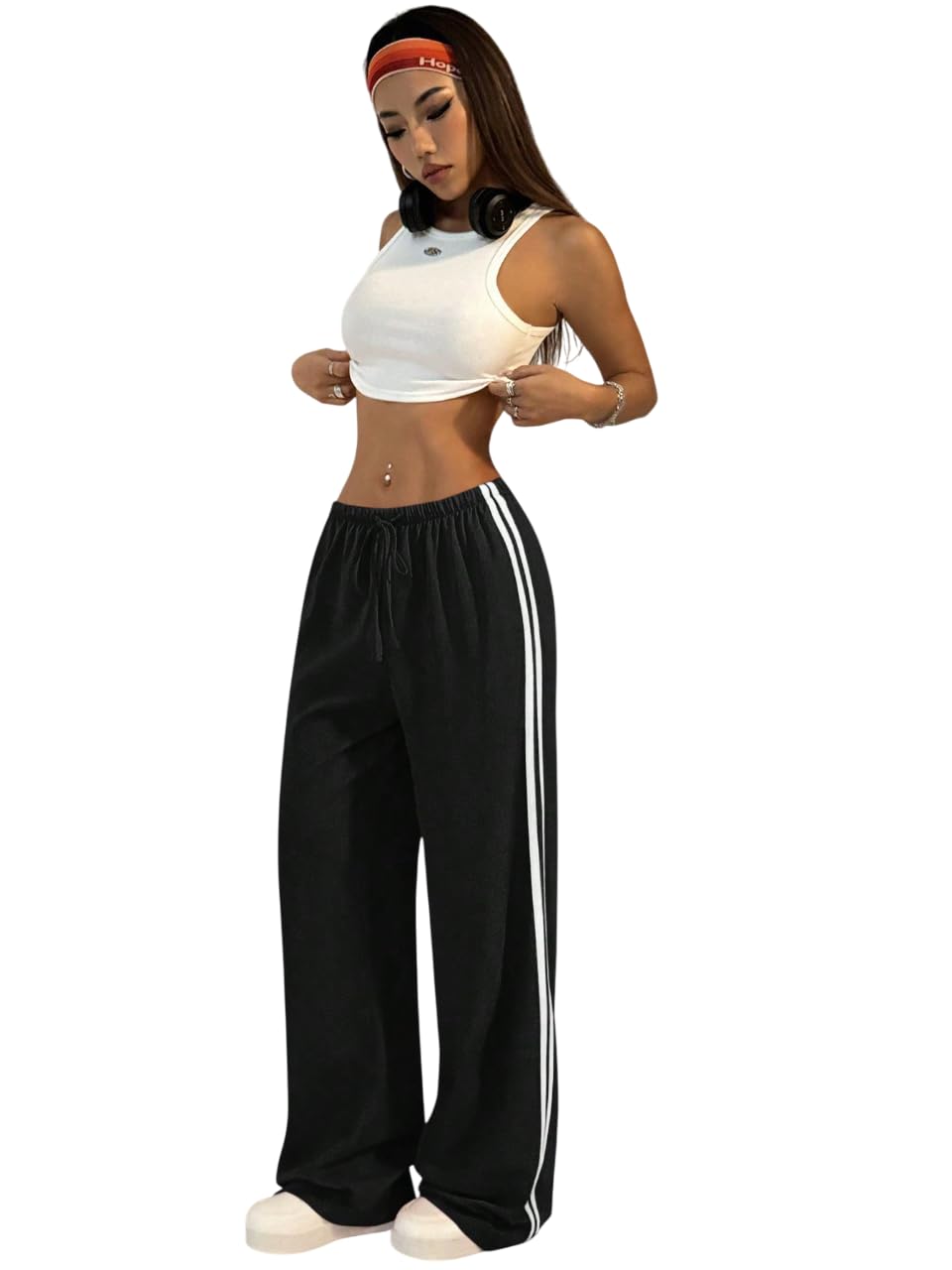 dockstreet Straight Wide fit Long Length Trouser Style Drawstring Trackpant for Women/Trending Sporty Style, Relaxed Casual Pants for Women-picture-56