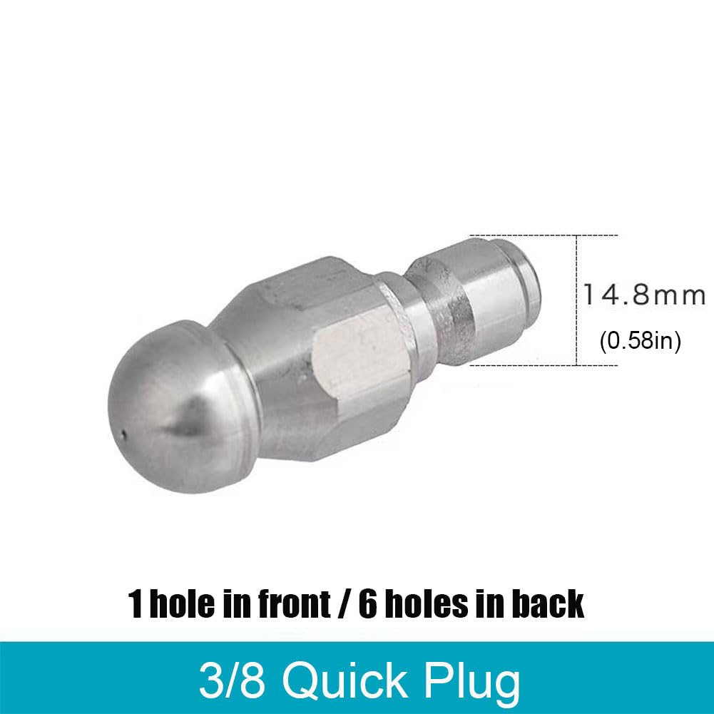 Buses pour nettoyeurs haute pression, Buse de nettoyage vidange à jet d'égout connexion rapide haute pression en acier inoxydable, 1/2/5 pièces(1 Hole in Front/6 Holes in Back 3/8 Quick Plug,5pcs)