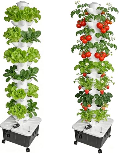 Hydroponic Tower, 14-Layer Hydroponics Growing System Kit with 70 Slots, Vertical Garden System with 20L Water Tank and Pump for Indoor Outdoor Home, Balcony & Patio (70 Slots)