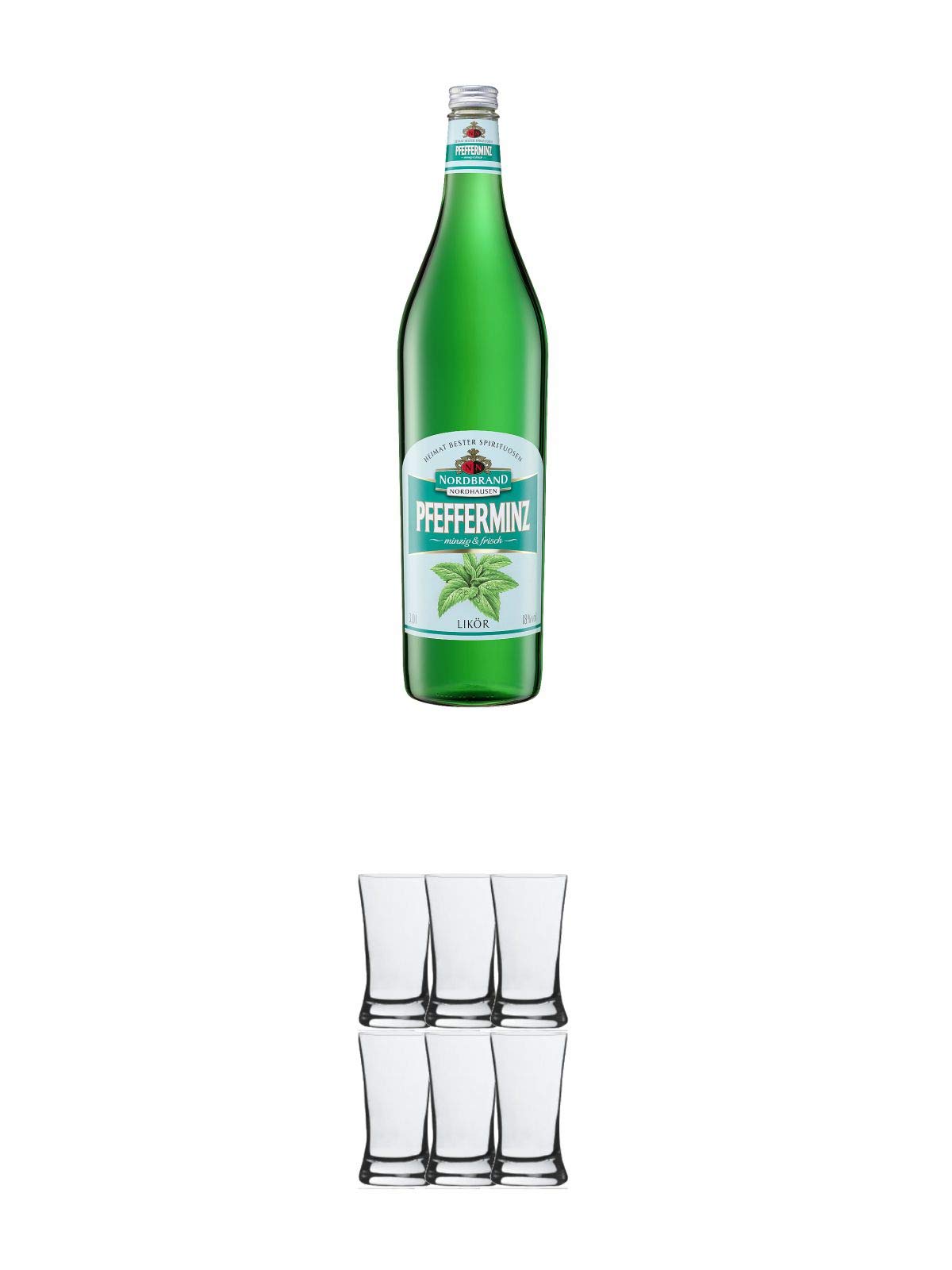 Nordbrand Pfefferminzlikör 3,0 Liter Magnum + Stölzle Shotglas/Stamper 6 Stück 2050021