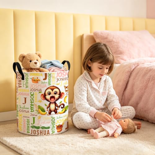 Image of Custom Monkey Laundry Hamper, Personalized Laundry Basket with Name, Customized Dirty Clothes Basket for Clothes Toy Bathroom Bedroom Storage,S-16.5 inchX 13.8 inch