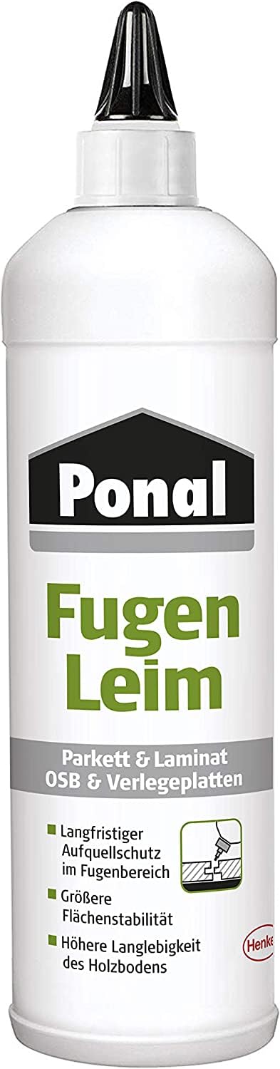 Ponal Parkett & Laminat Fugenleim, transparenter Kleber für Bodenbeläge, wasserfester Fugen Klebstoff, alterungsbeständiger Weißleim als Aufquellschutz, 1 x 1 kg Flasche