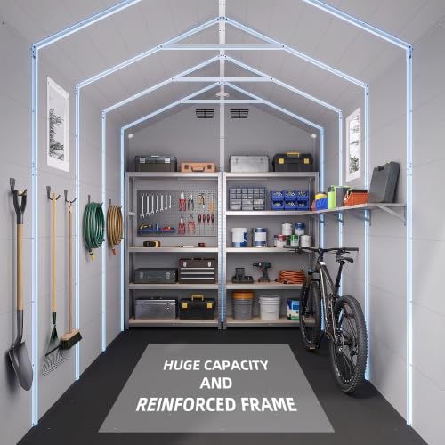 Image of Greesum 6x10FT Plastic Outdoor Storage Shed with Floor, Light Gray