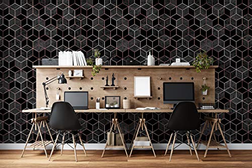 Image of DWELLSINDIA Geometric in Black Self Adhesive Wallpaper Waterproof, Scratch Resistant, Laminated 41cm x 244cm