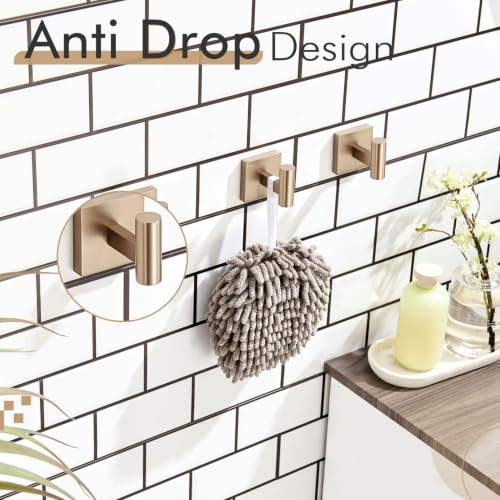 Image of KOKOSIRI Robe Hooks for Wall Mount Bathroom Towel Hook, Coat Hooks Bath Storage Hardware 3 Pack Champagne Bronze Stainless Steel B1013CPG-P3