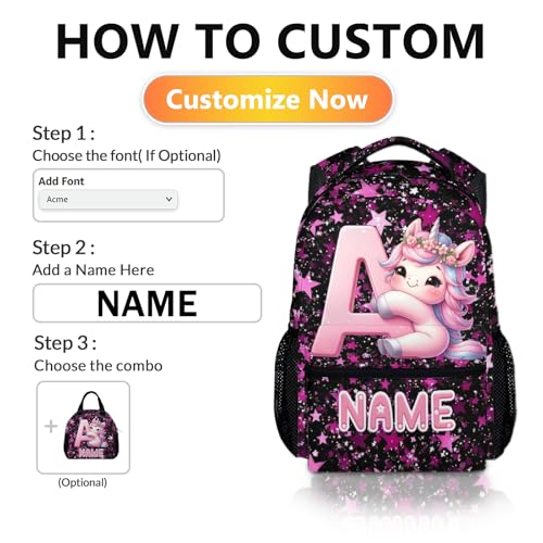 Kids Backpack, Custom Cute Unicorn Bookbag for Girls 6-8, Initial Gift for Birthday, 17 Inch Leisure Monogram Backpack for School Preschool Elementary Kindergarten3