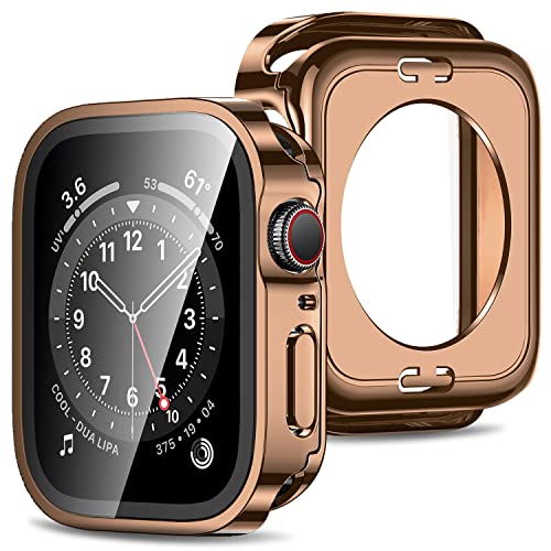 Amizee 2 en 1 Coque [2 Pièces] Compatible avec Apple Watch Série 8 7 45mm avec Protection Écran, Couverture Complète Anti-Rayures Housse Coque pour iWatch 45mm (Or Rose)