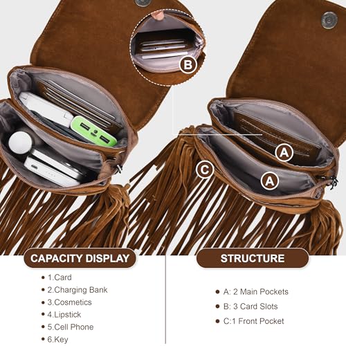 Dora & Liz Fringe Small Crossbody Bags for Women Trendy Designer Cell Phone Bag Suede Tassel Wallet Purses with Card Slots4