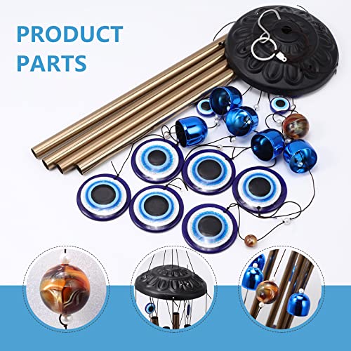 Image of Blue Evil Eye Amulet Wind Chimes Bells Outdoor Decor,Metal Windchimes for Garden Patio Backyard Home Decor.