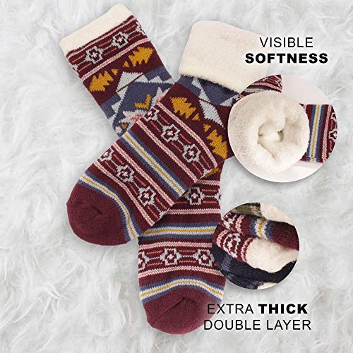 BambooMN Men's Cabin Double Layer Thick Soft Warm Fuzzy Comfy Home Socks, 3 Pairs4