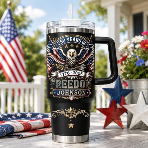 Image of Personalized 250th Anniversary Of America Tumbler - Custom Patriotic USA Flag 1776-2026 Gifts - US Eagle Freedom Tumbler 40oz A17 - American Flag Independence Celebration Gifts For Men, Women