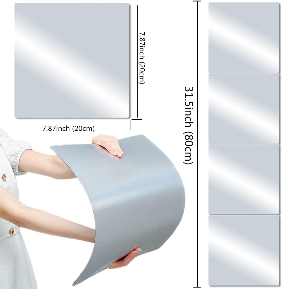 Acrylic Mirror Tiles, 8x8 in Shatterproof Wall Mirrors, 4 Pack image 2