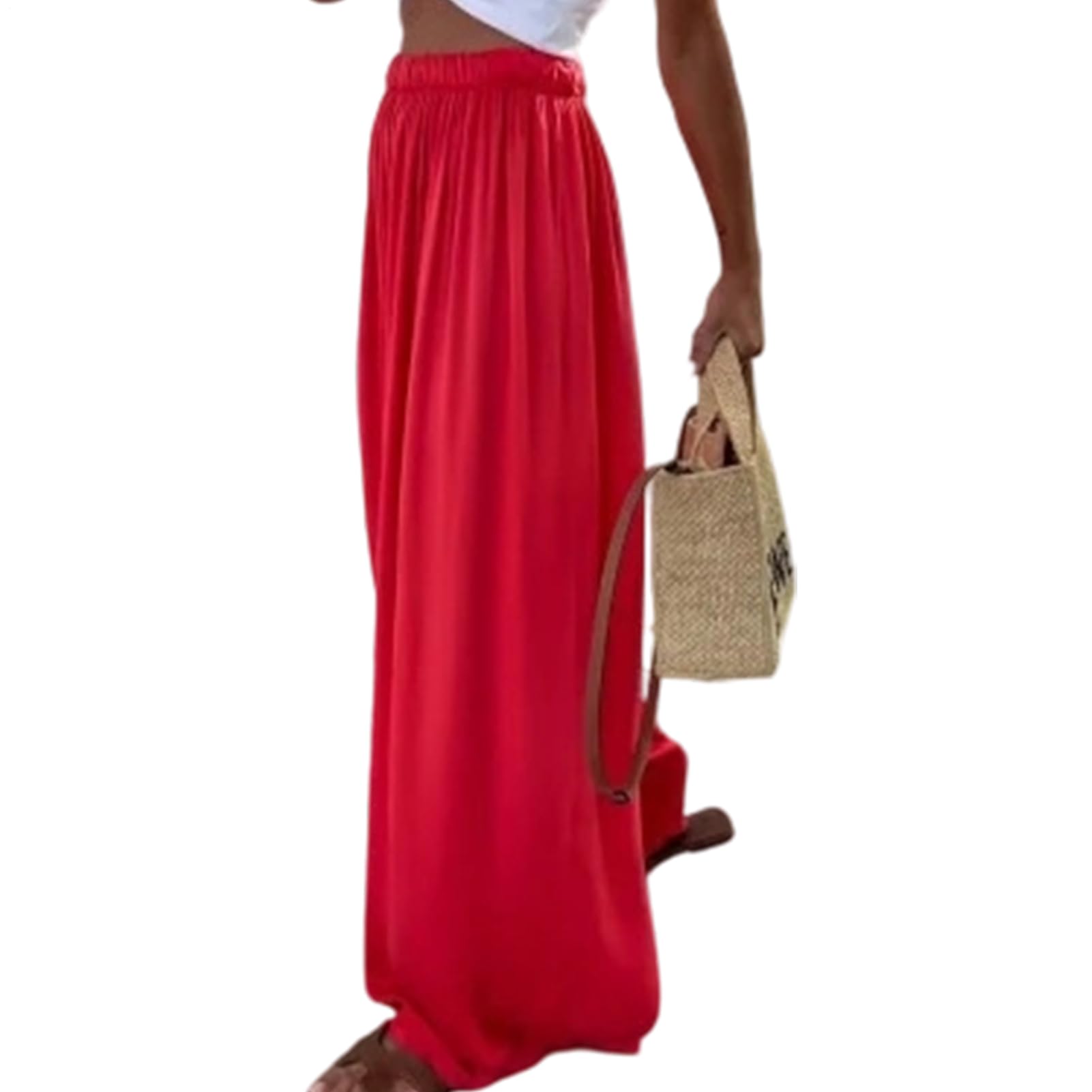 Womens Palazzo Pants Pleated - High Waist Wide Leg Pants Casual Flowy Baggy Trousers for Beach Vacation xx