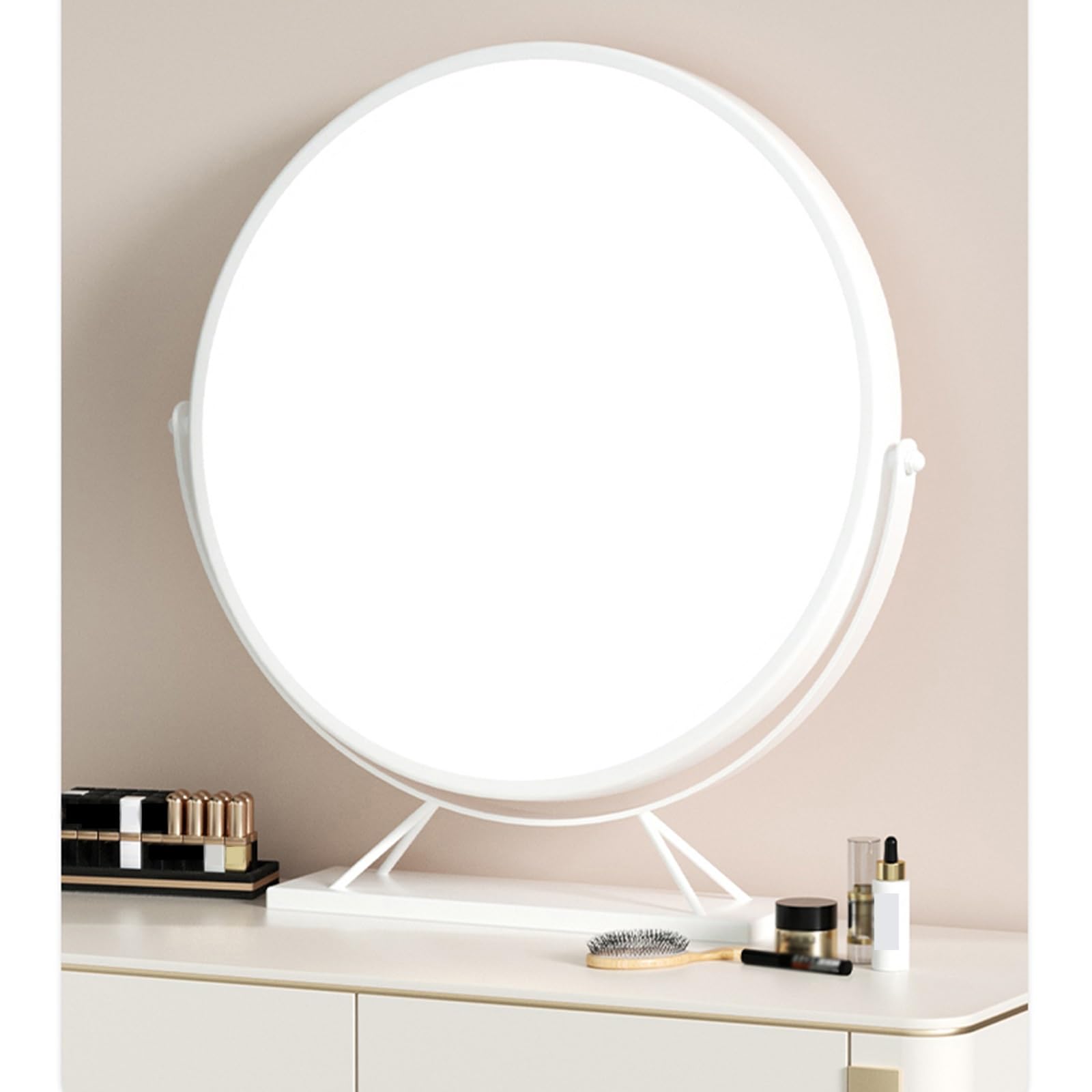 SDCFFC Round Vanity Mirror, 360 Rotation, Large HD Makeup Mirror, Metal Frame, for Vanity Desk Tabletop, Bedroom