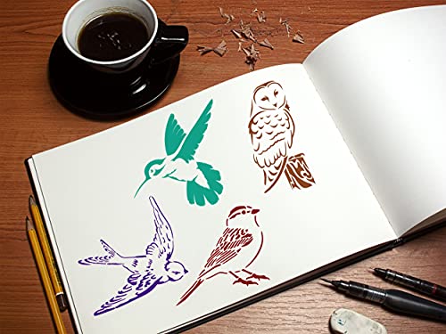 Pochoirs oiseaux Stencil1 kit de 4 planches pour customisation textile et bois - 6