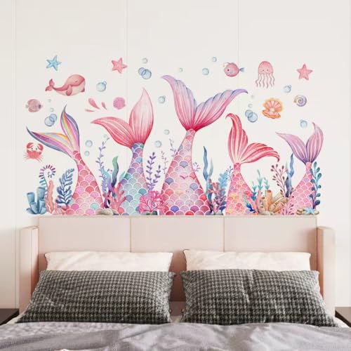 Vinilos decorativos de cola de sirena rosa para pared, 2 piezas miniatura 3