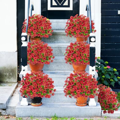 Image of Bassion 24 Bundles Artificial Flowers for Outdoors Fake Flowers, Red