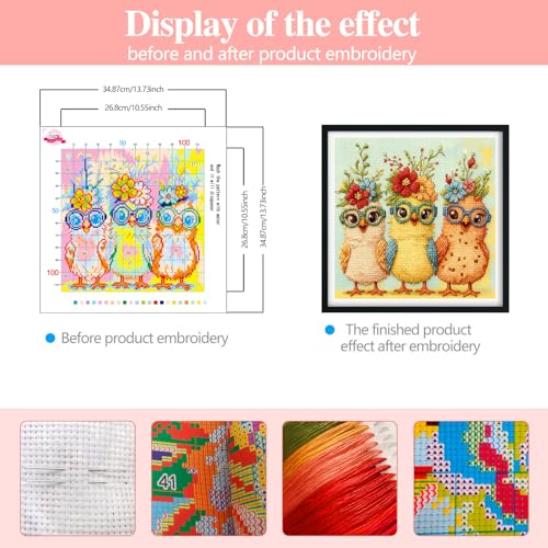 Image of Zhenqing Modern Chicks Cross Stitch Kit - 11CT Pre-Printed 35x35cm Fabric with Threads & Needle (Hipster Chicken Design)(70010)