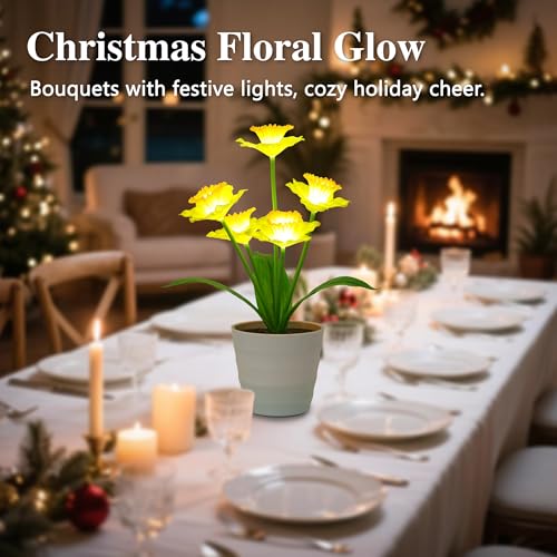 Image of Artificial Yellow Daffodil Flower Lamp Night Light for Bedroom Bar Coffee Shop Wedding Decor, Gifts for Women Mom Daughter Grandma Girlfriend Coworker Friend Birthday Christmas Valentines Mothers Day