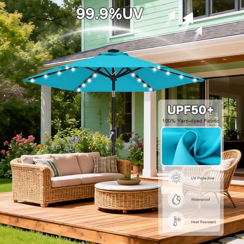Image of ABCCANOPY Durable Solar Led Patio Umbrellas with 24LED Lights 7.5FT (Turquoise)