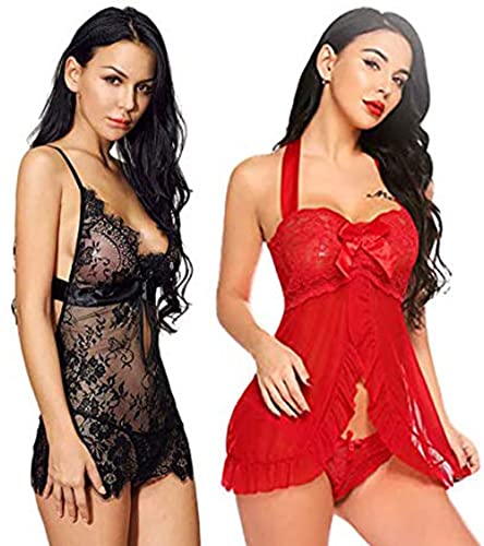 Image of Love Maker Soft Spandex Net Women Babydoll Honeymoon Nightwears Combo Small to 3XL