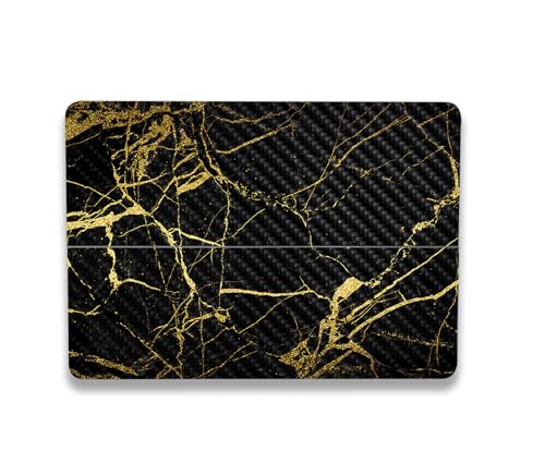 Image of MightySkins Carbon Fiber Skin Compatible with Microsoft Surface Laptop Studio 2 (2023) Full Wrap Kit - Black Gold Marble | Protective, Durable Textured Carbon Fiber Finish | Made in The USA