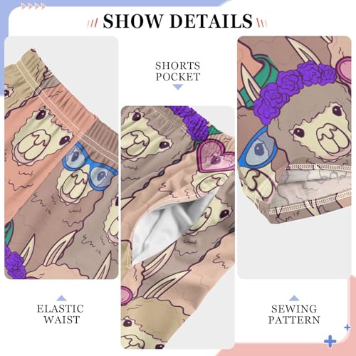 ZZXXB Funny Llama with Glasses Boys Long Pants Soft Trousers Elastic Waist Kids Lounge Bottoms with Pockets S-XL4