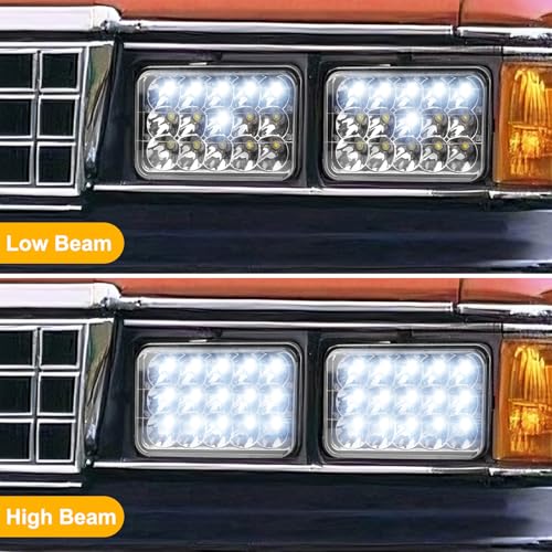 Image of 4x6 Inch Rectangular LED Headlights, 2PCS with H4 Socket - Compatible with Peterbilt, Kenworth, Freightliner, Ford Probe, Chevy Cutlass | Replaces H4651, H4652, H4656, H4666, H6545