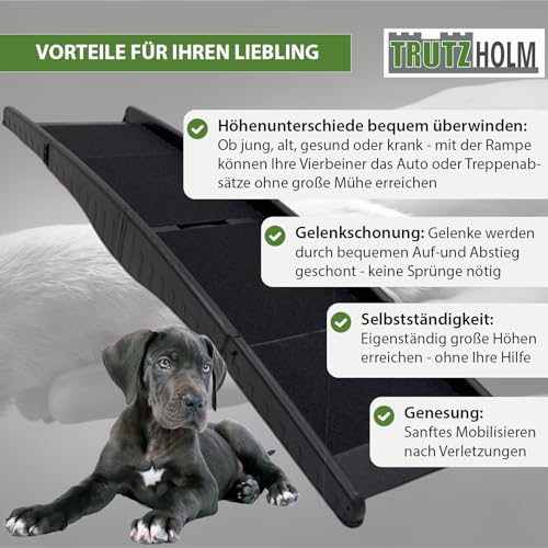 TRUTZHOLM Hunderampe klappbar 75 kg Tragkraft Anti-Rutsch Lauffläche Einstiegshilfe für Kofferraum Hundeautorampe Kofferraumrampe platzsparend leicht stabil schwarz (DREIFACH)