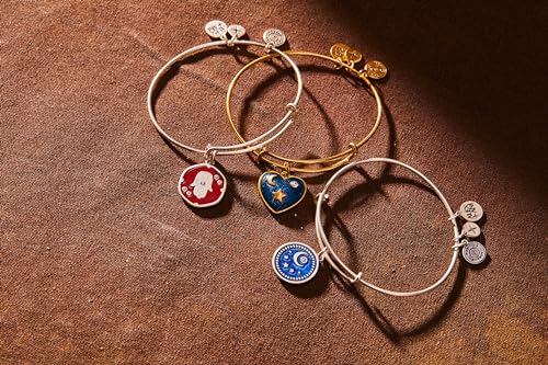 Alex and Ani Path of Symbols, Heart Bangle Bracelet, Antique Gold Finish, Blue Charm, 2 to 3.5 in3