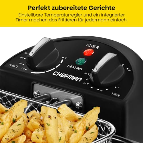Chefman Friteuse met zeef, XL Jumbo formaat, instelbare temperatuur en timer, perfect voor gefrituurde kip, garnalen, chips en meer, afneembaar oliereservoir, roestvrij staal - Afbeelding 5