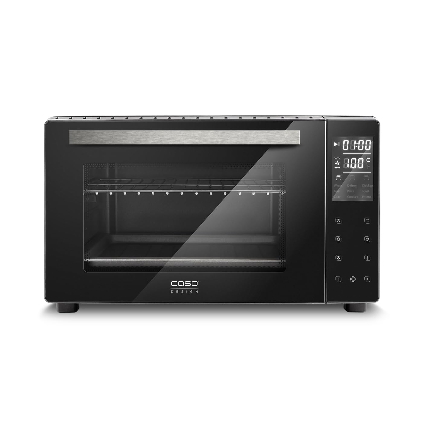 CASO TO26 Design Backofen Heißluft Drehspieß mit Motor Ober- und Unterhitze Mini-Backofen inkl. Pizzastein