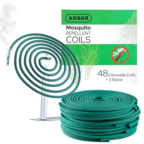 Anbar Citronella Incense Coils for Outdoor Living - Handmade Natural Coils for Patios Camping Backyards & Gardens. Long Burning 5-7 Hours (48)