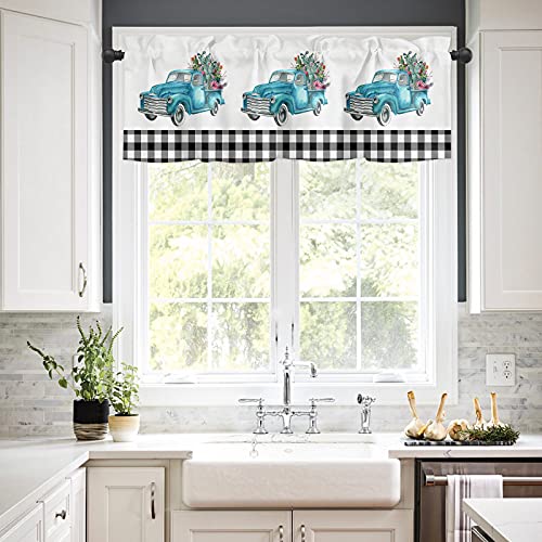 Window Valance Rod Pocket Panel For Kitchen Bedroom Windows Cactus Flower Blue Farm Truck Valances Short Curtain Bathroom Treatment Drapes Tropical Plant Black And White Lattice #TOP1