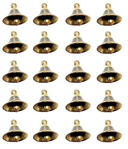Image of Brass Bell Decorative Pooja Room Bells with J Hook (Silver Gold, Pack of 20) (2 inch, 20)