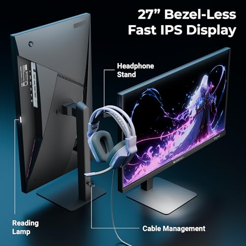 Image of Zebronics 27 inch QHD Bezel-Less Gaming Monitor, 180Hz Refresh Rate, 1ms MPRT, Fast IPS, 300 Nits, 100% sRGB, 1.07B Colors, Height, Pivot, Tilt, Swivel Adjustment, 2 x HDMI & DP, Reading Lamp (S27A)