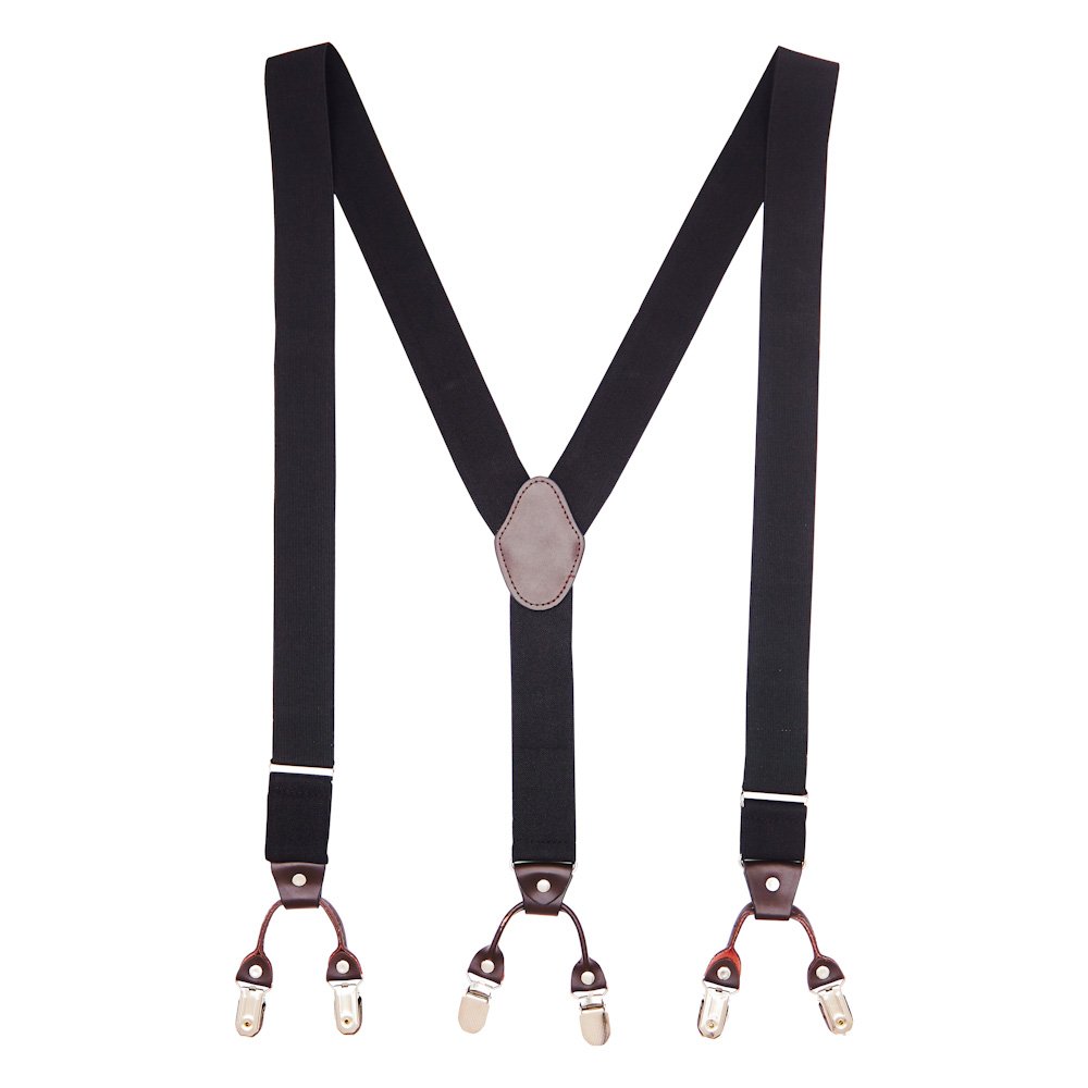 Solid Design Y Back Style Clip on 3cm Strap Width Elastic Suspenders for Men