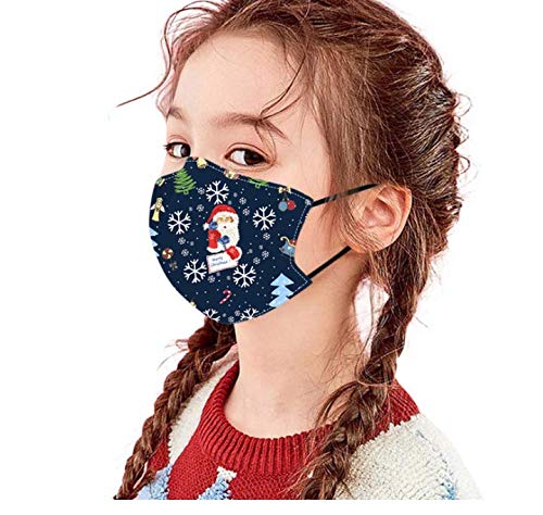 5Pack Christmas Mask for Children with Filter Pocket with 6 Pcs Replacement Filters-Washable Xmas Face Mask (Christmas D)