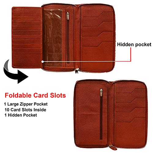 Image of ABYS Genuine Leather Brown Men Women Passport Checkbook Document Holder Wallet (1861DQ)