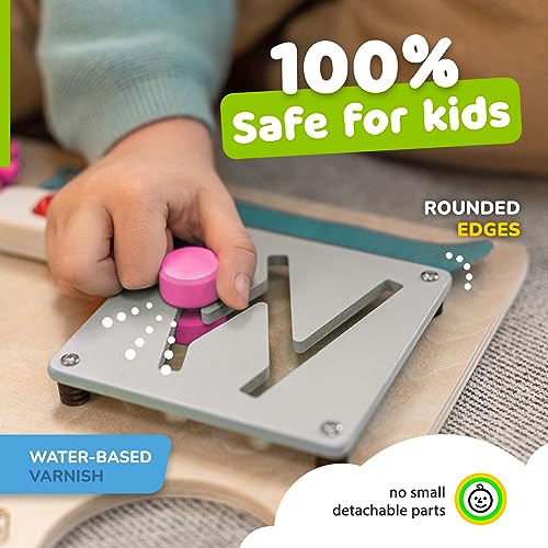 deMoca Toddler Busy Board Montessori Toys, Kids Wooden Plane Travel Toys for Toddlers, Learning Activities for Fine Motor Skills, Educational Activity Board, Packaging May Vary - Thumbnail 6