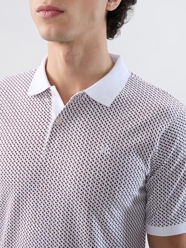 Image of Raymond Men Modern Fit Print Pattern Pure Cotton Polo Neck Half Sleeve Casual T-Shirt