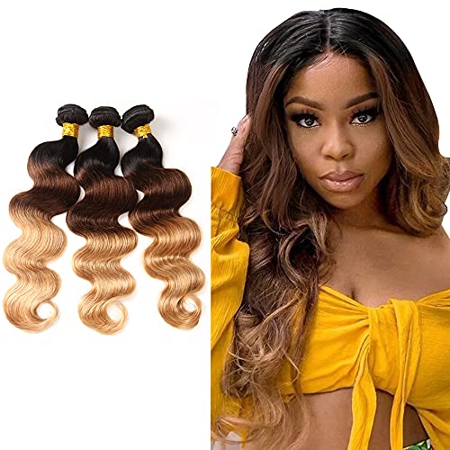 Human Hair Bundles Ombre 1b427 Color 3 Tone Body Wave 100% Brazilian Remy Human Hair Double Weft Ombre Blonde 3 Bundles 20 22 24 Inch