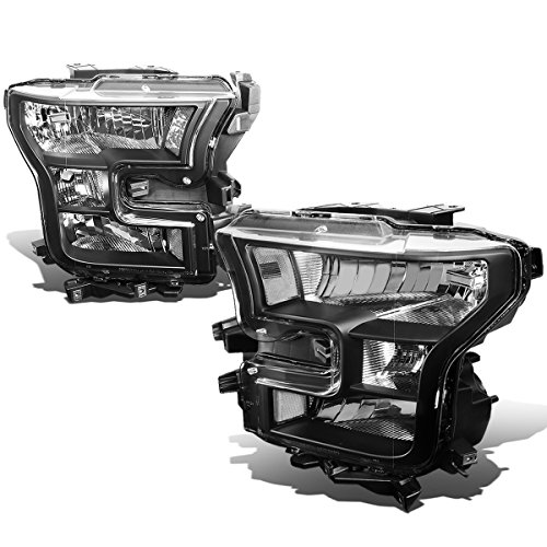 Pair of Black Housing Clear Corner Headlights Assembly Lamps Compatible with Ford F-150 13th Gen 15-17