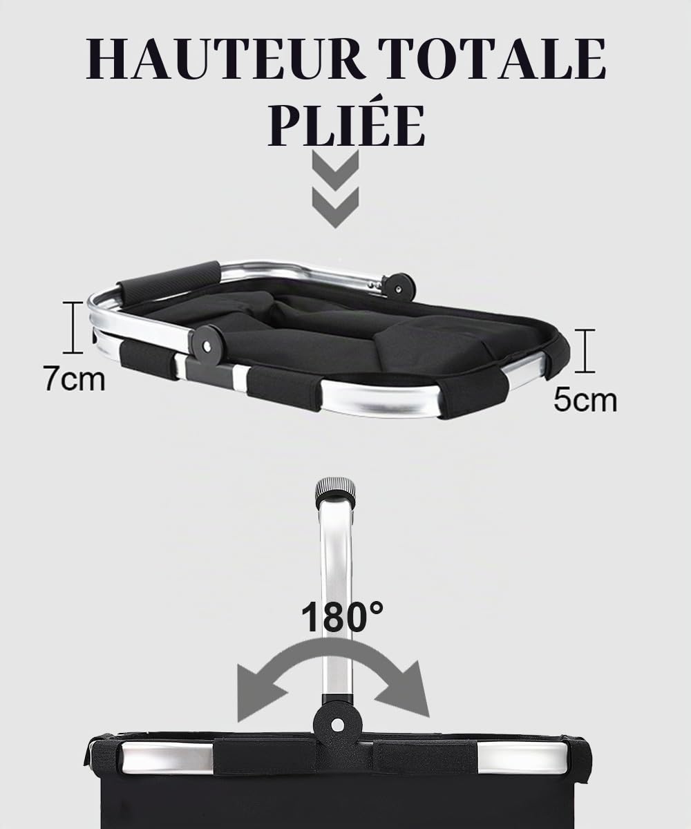 Diurwur Panier de transport, pliable, grand, avec poignées rembourrées, pratique, avec cadre en aluminium, stable, 30 l, idéal pour les voyages, les pique-niques, les courses, les cadeaux