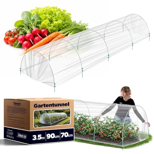 KADAX Folientunnel 350 x 90 x 70 cm Pflanztunnel aus robuster PE Folie Frostschutz für Pflanzen Gartentunnel mit stabilen Bögen Abdeckung für Frühbeet