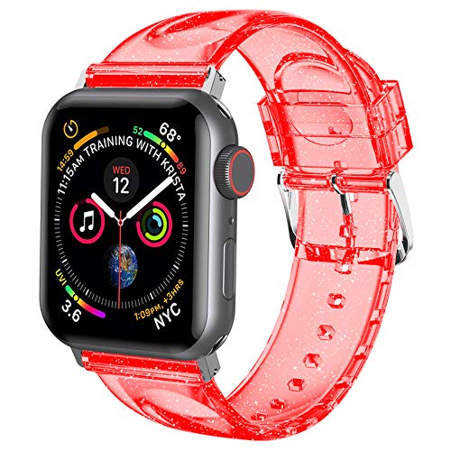 iiteeology Compatible with Apple Watch Band 42mm 41mm 40mm 38mm, Soft Glitter Clear iWatch Bands for Women Series 1-12 - Red - image 1