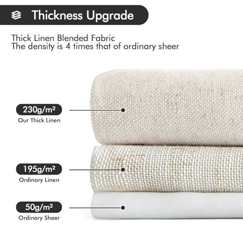 MIULEE Privacy Linen Curtains 2 Panels, Light Filtering Semi-Sheer Drapes for Bedroom and Living Room, 52 x 84 Inches, Natural White